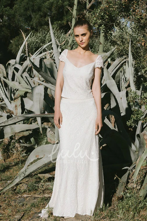 Two Piece V-neck Lace Wedding Dress Simple & Modern
