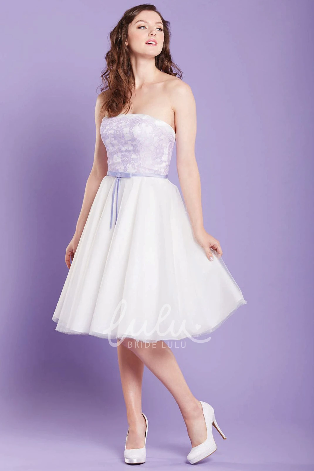 Appliqued Tulle Strapless Bridesmaid Dress with Ribbon Unique Prom Dress