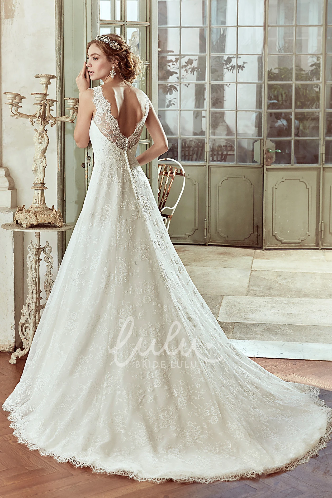 Cap-Sleeve Lace Wedding Dress with Sweetheart Neckline and Low-V Back