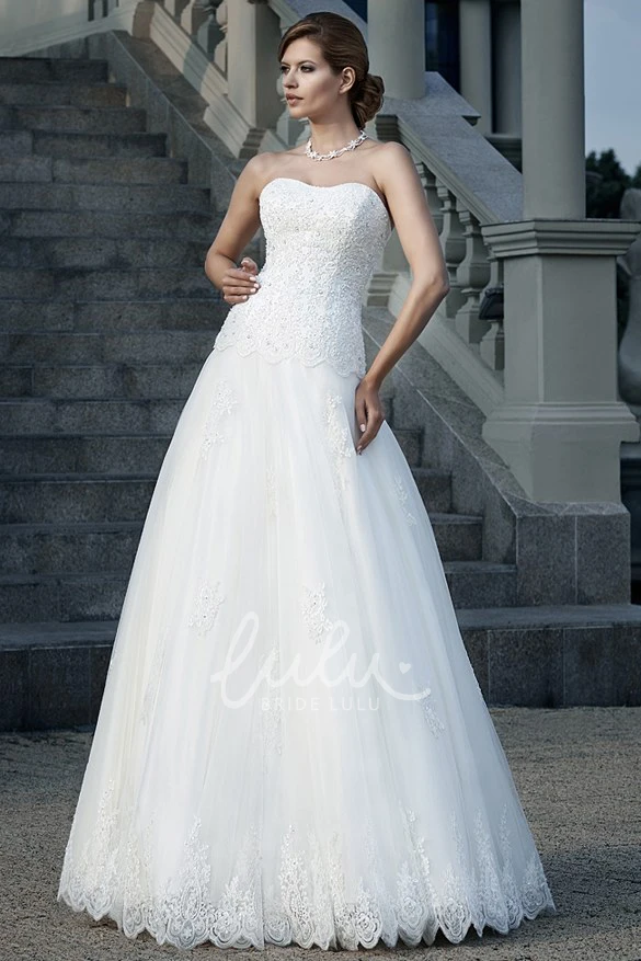 Strapless A-Line Lace Wedding Dress with Floor-Length