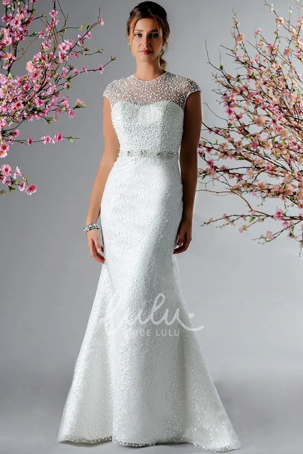 Beaded Waist Mermaid Wedding Dress with Cap Sleeves