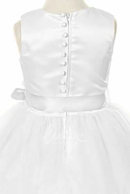 V-Neck Tiered Tulle and Satin Flower Girl Dress Ankle-Length