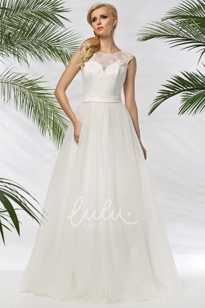 Appliqued Tulle&Satin Wedding Dress A-Line Floor-Length
