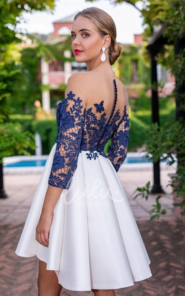 Modern Satin A Line 3/4 Length Sleeve Homecoming Dress with Lace and Flowers