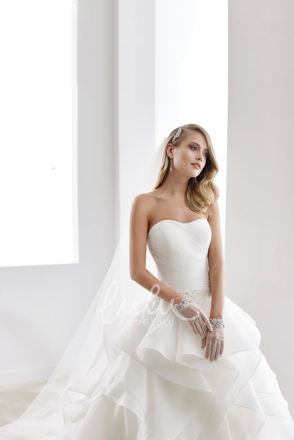 Sheath Mermaid Wedding Dress with Beaded Design Illusion-Neck & Brush Train