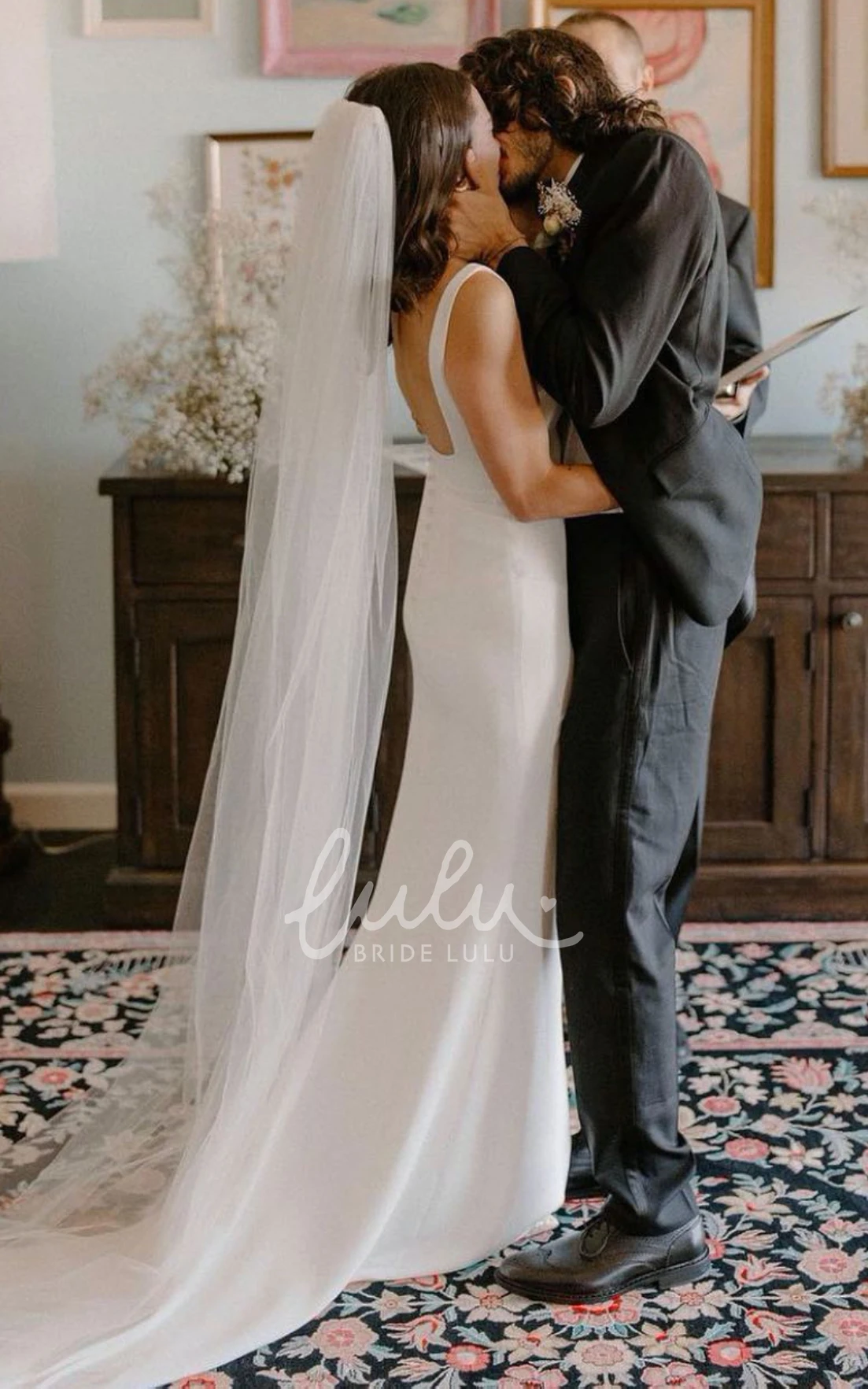 Simple Minimalist Satin Sheath Sleeveless Backless Romantic Country Wedding Dress