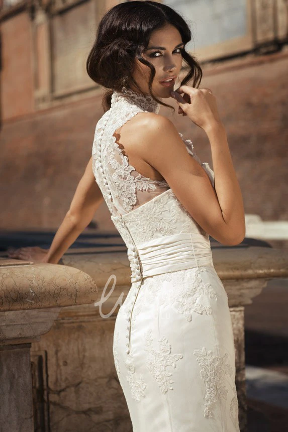 Sleeveless High-Neck Lace Sheath Wedding Dress Elegant and Unique
