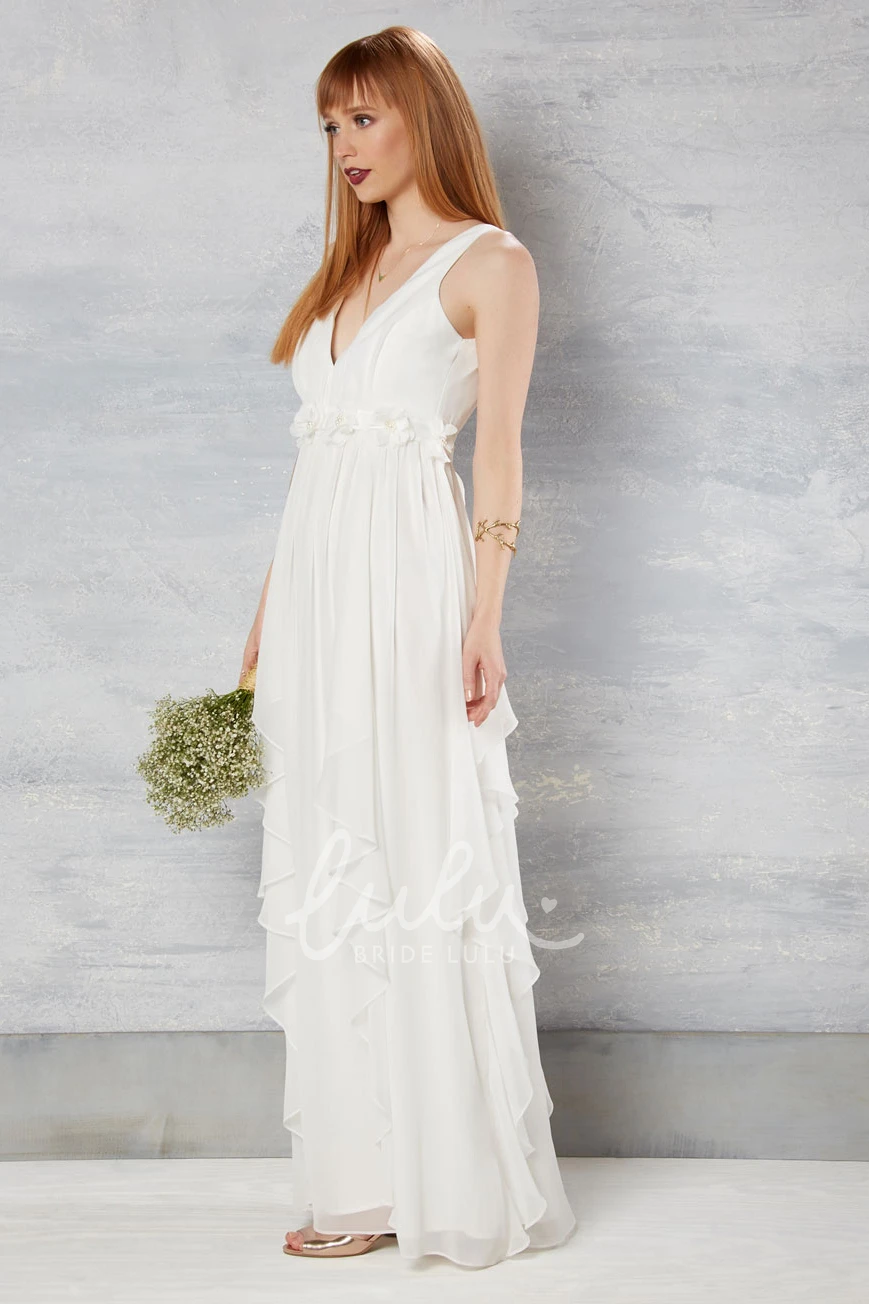 Draping Chiffon Wedding Dress Ankle-Length V-Neck Flowy