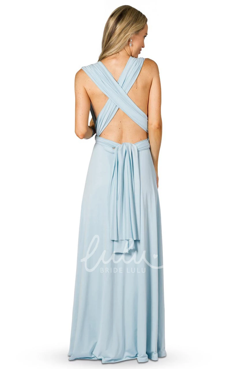 Sleeveless V-Neck Chiffon Bridesmaid Dress with Ribbon and Straps Elegant Convertible Style