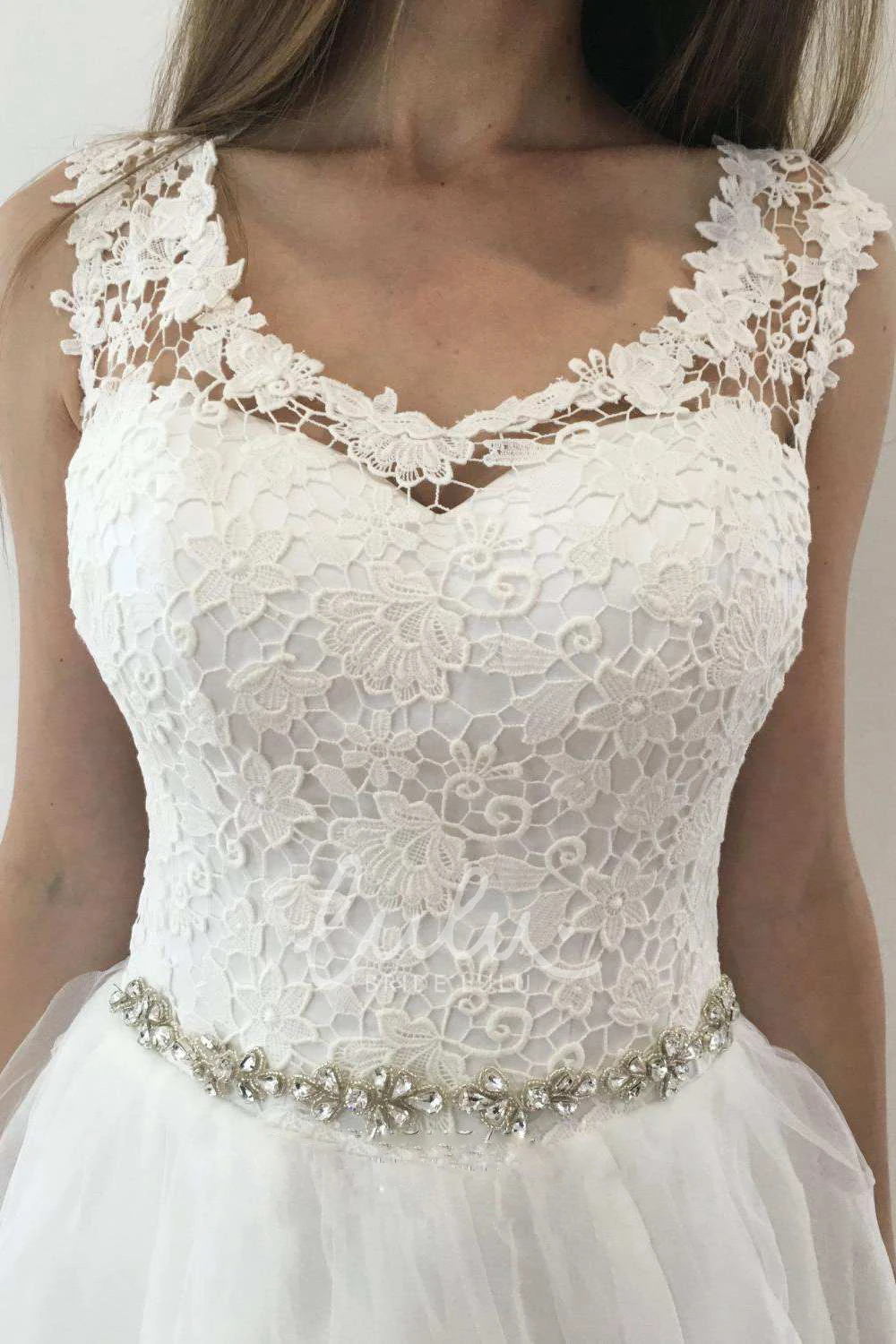 A-Line Tulle Wedding Dress with Beaded Waist and Keyhole
