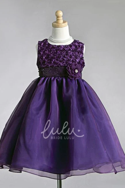 Tulle Sleeveless Tea-Length Flower Girl Dress Simple and Flowy Dress