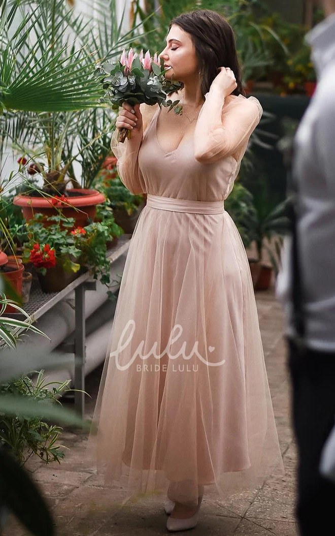 Satin Tulle Long Sleeve Prom Dress Elegant Spaghetti Straps