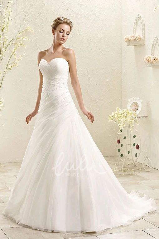 Long Beaded Tulle A-Line Wedding Dress with Sweetheart Neckline Modern Bridal Gown