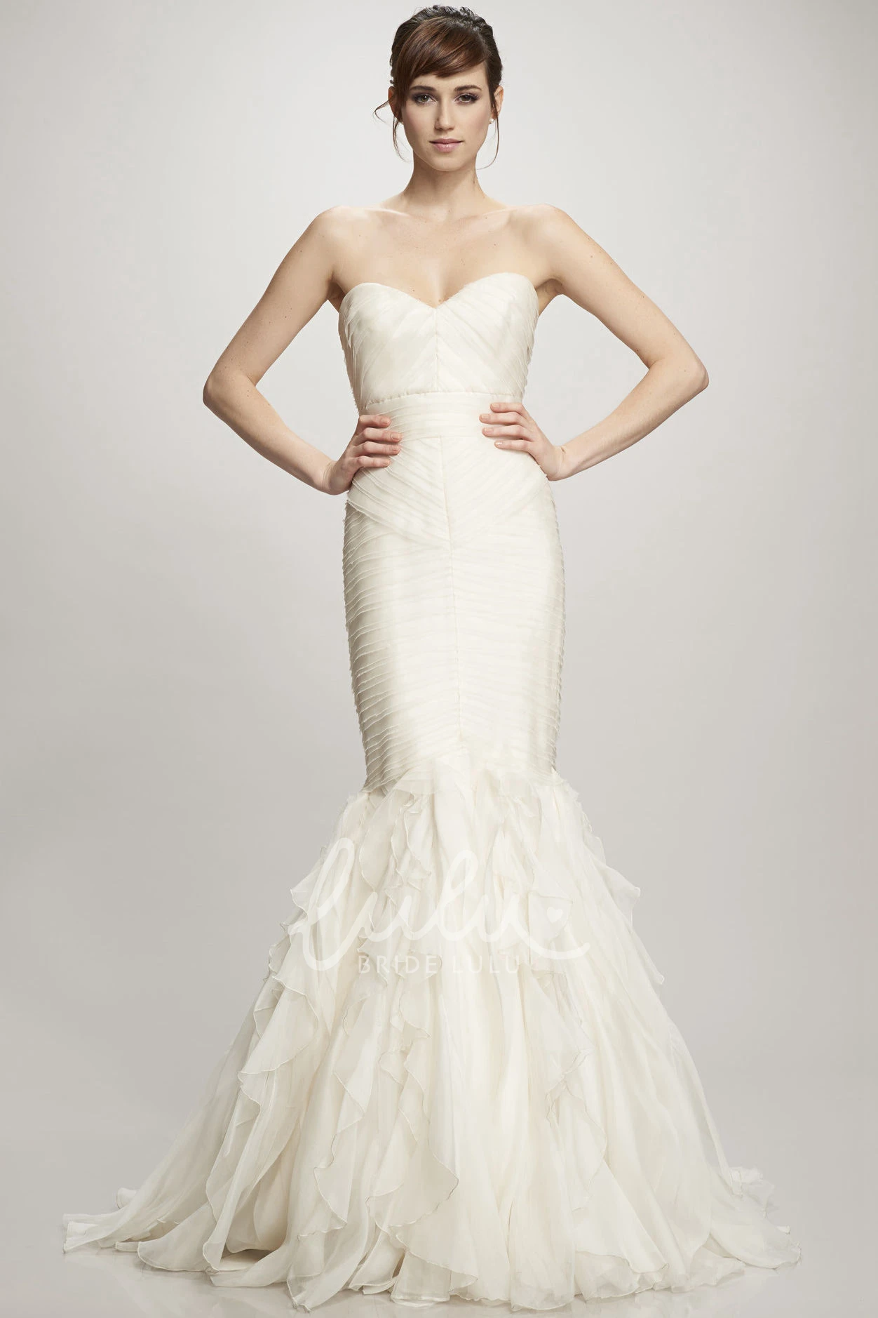 Ruffled Organza Wedding Dress with Ruching and Zipper Mermaid Sweetheart