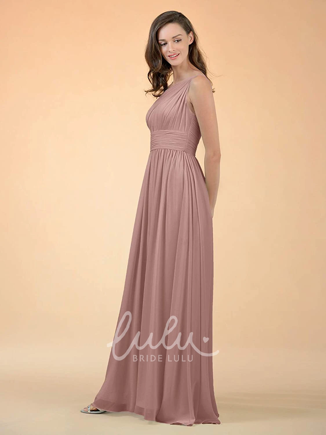 One-Shoulder A-Line Chiffon Bridesmaid Dress with Ruching Casual Floor-Length