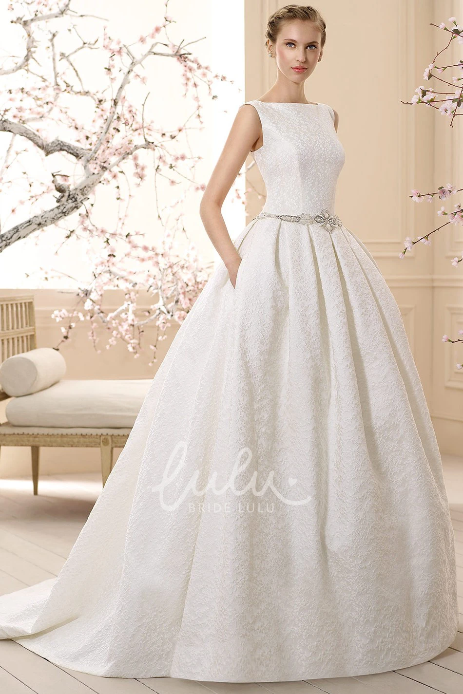Jeweled Sleeveless Ball Gown Wedding Dress with Embroidery Elegant Bridal Gown