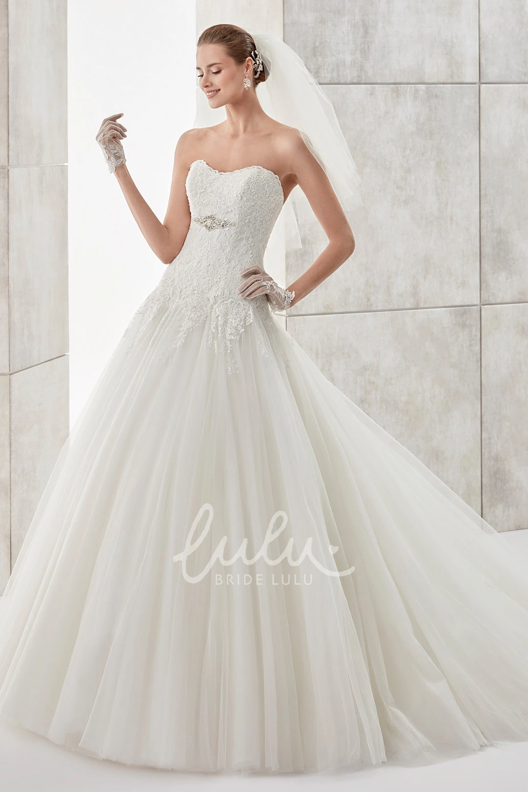 Lace A-line Wedding Dress with Strapless Bodice and Tulle Skirt