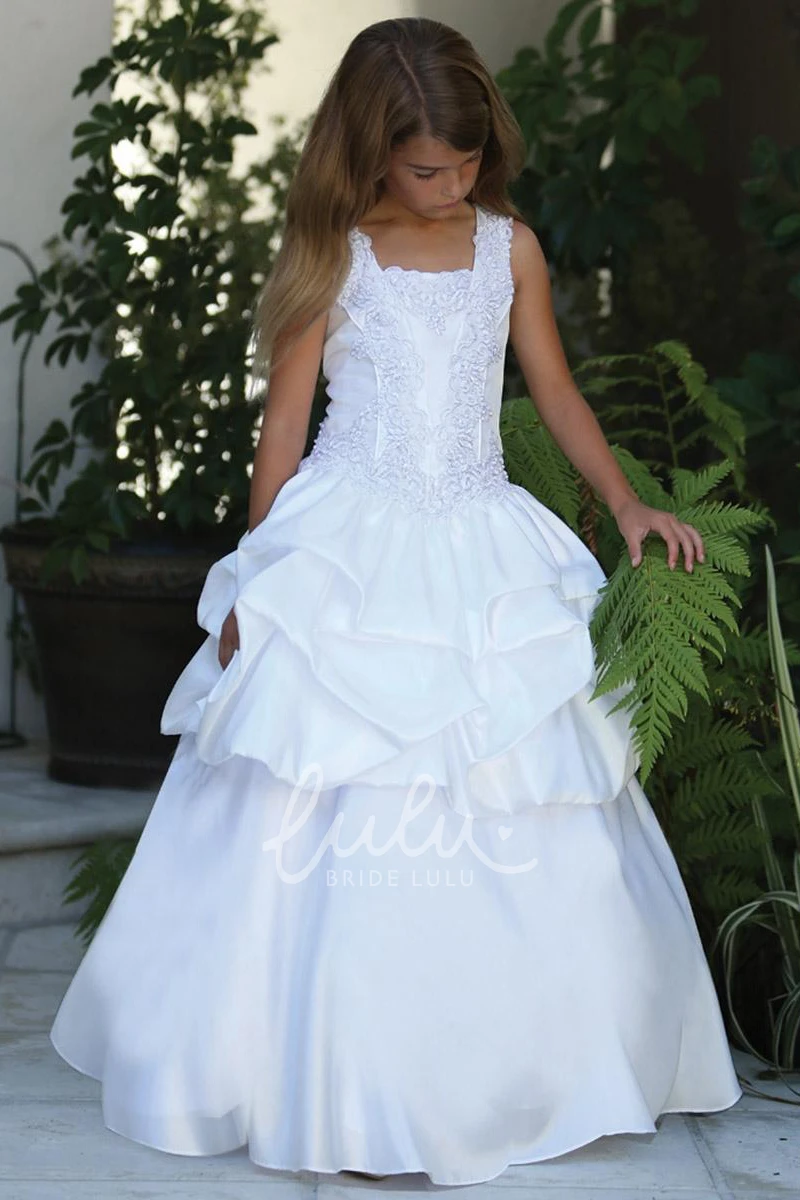 Lace&Sequins Flower Girl Dress with Ruched Applique Knee-Length