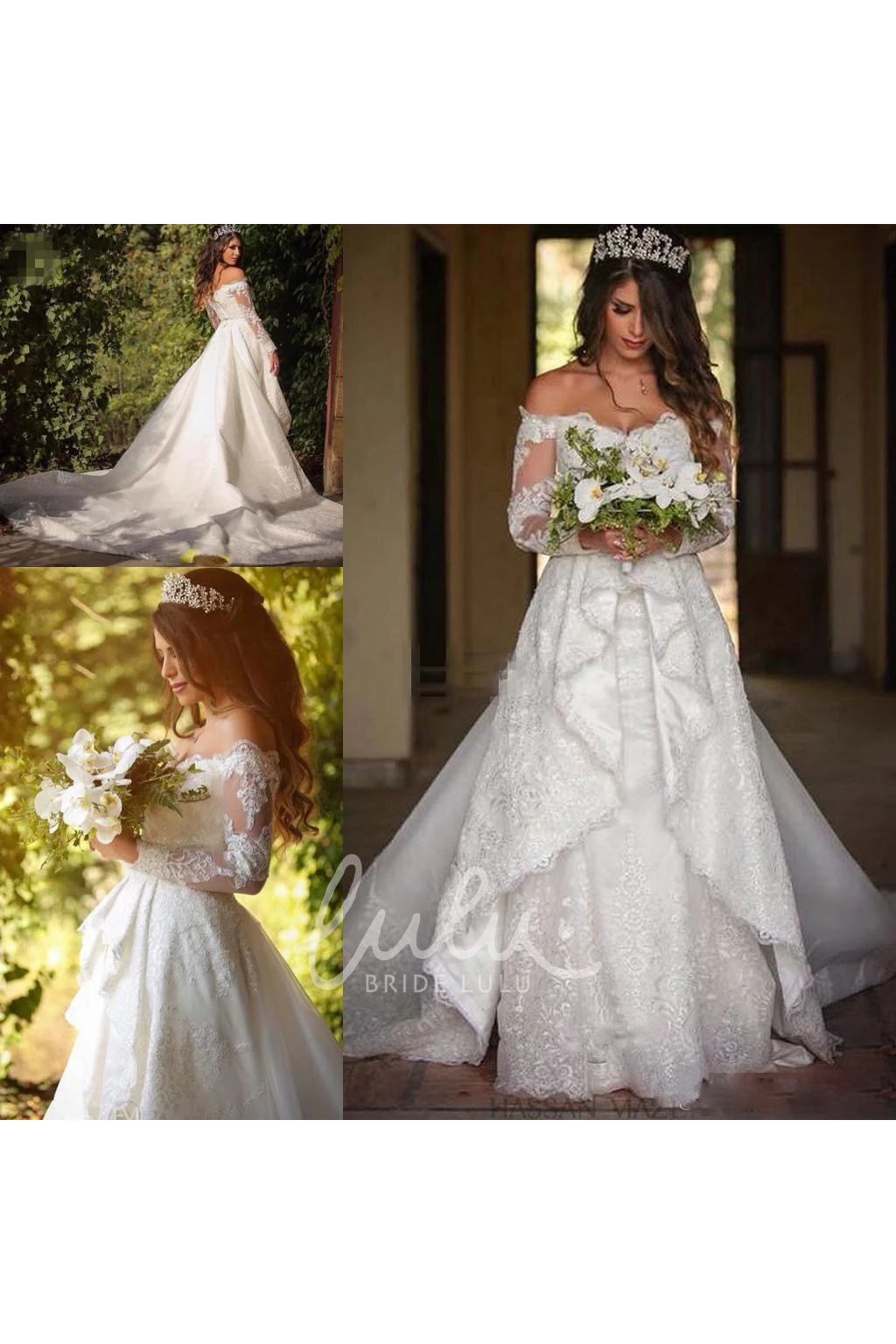Off-shoulder Lace A-line Wedding Dress with Zipper Closure