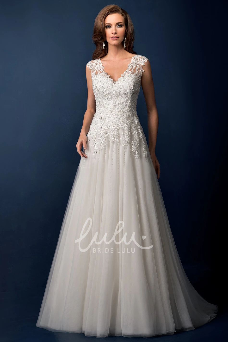 A-Line Wedding Dress with Beadings and Illusion Back Chic Bridal Gown