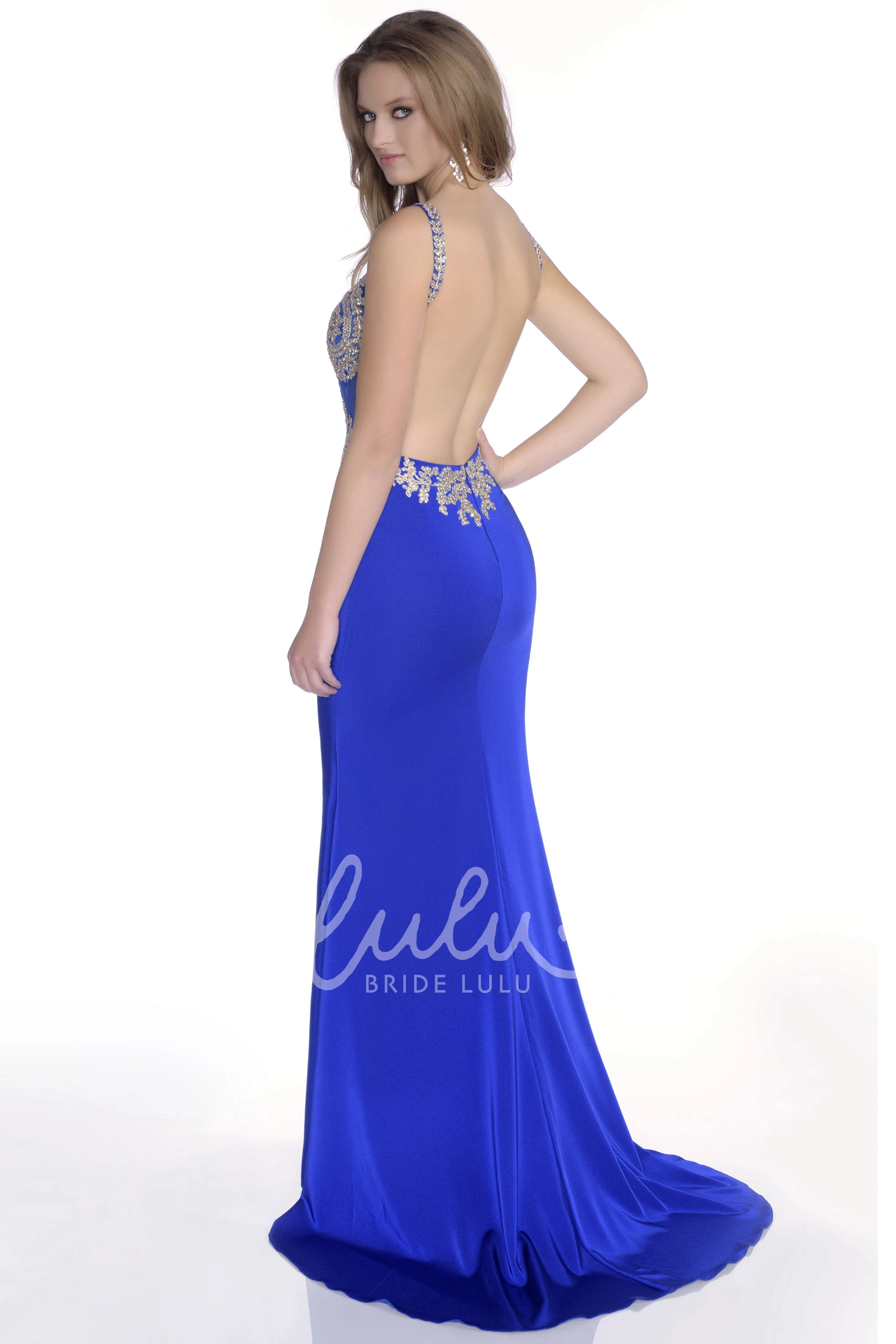 Form-Fitted Chiffon Prom Dress with Open Back and Jeweled Bodice Classy Prom Dress