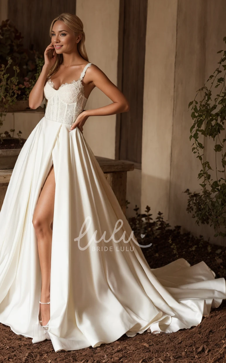 Modern A-Line Boho Lace Sleevesless Wedding Dress Elegant Beach Corset Back Bridal Gown with Applique