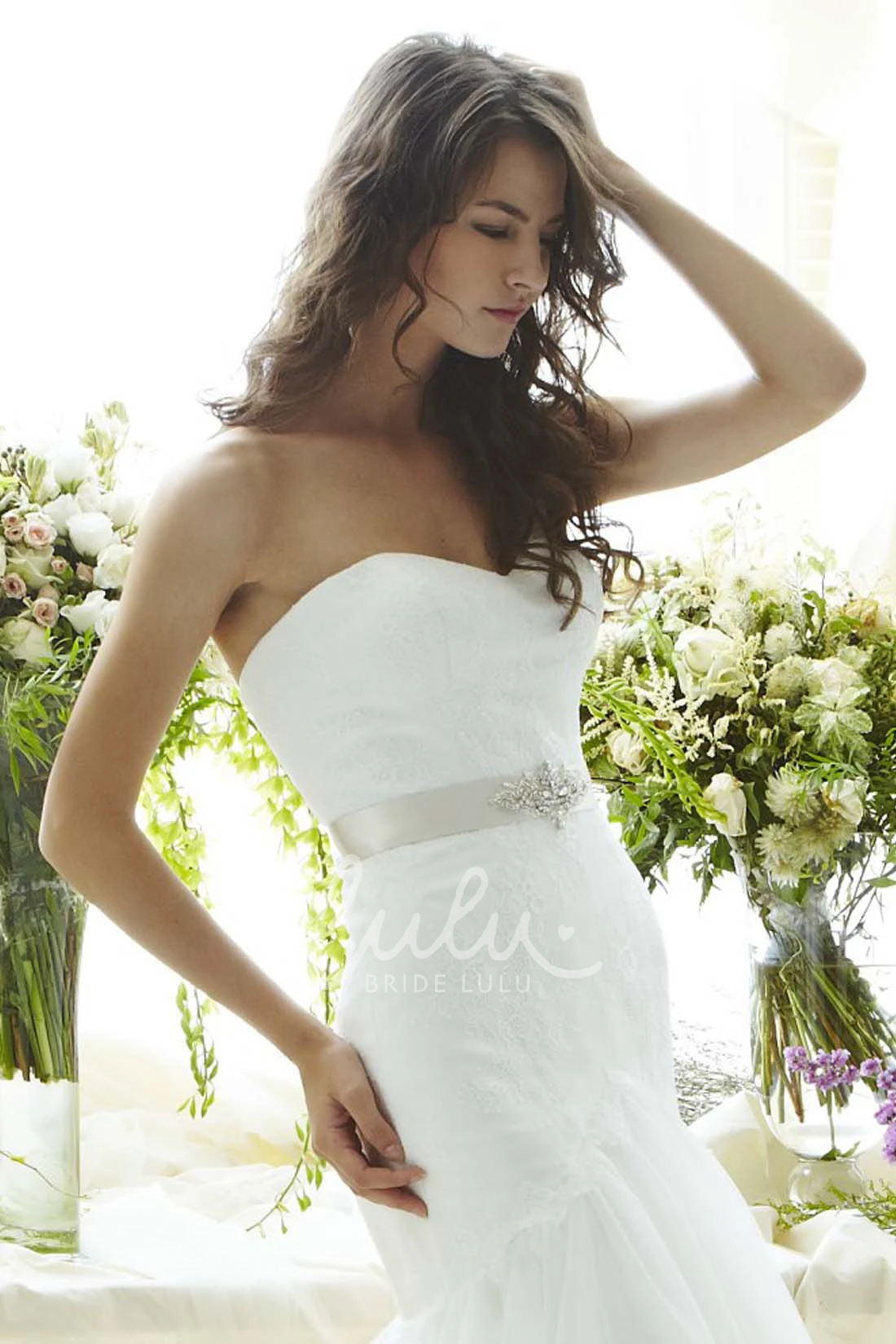 Strapless Ruffled Tulle Wedding Dress with Backless Style Mermaid Cut