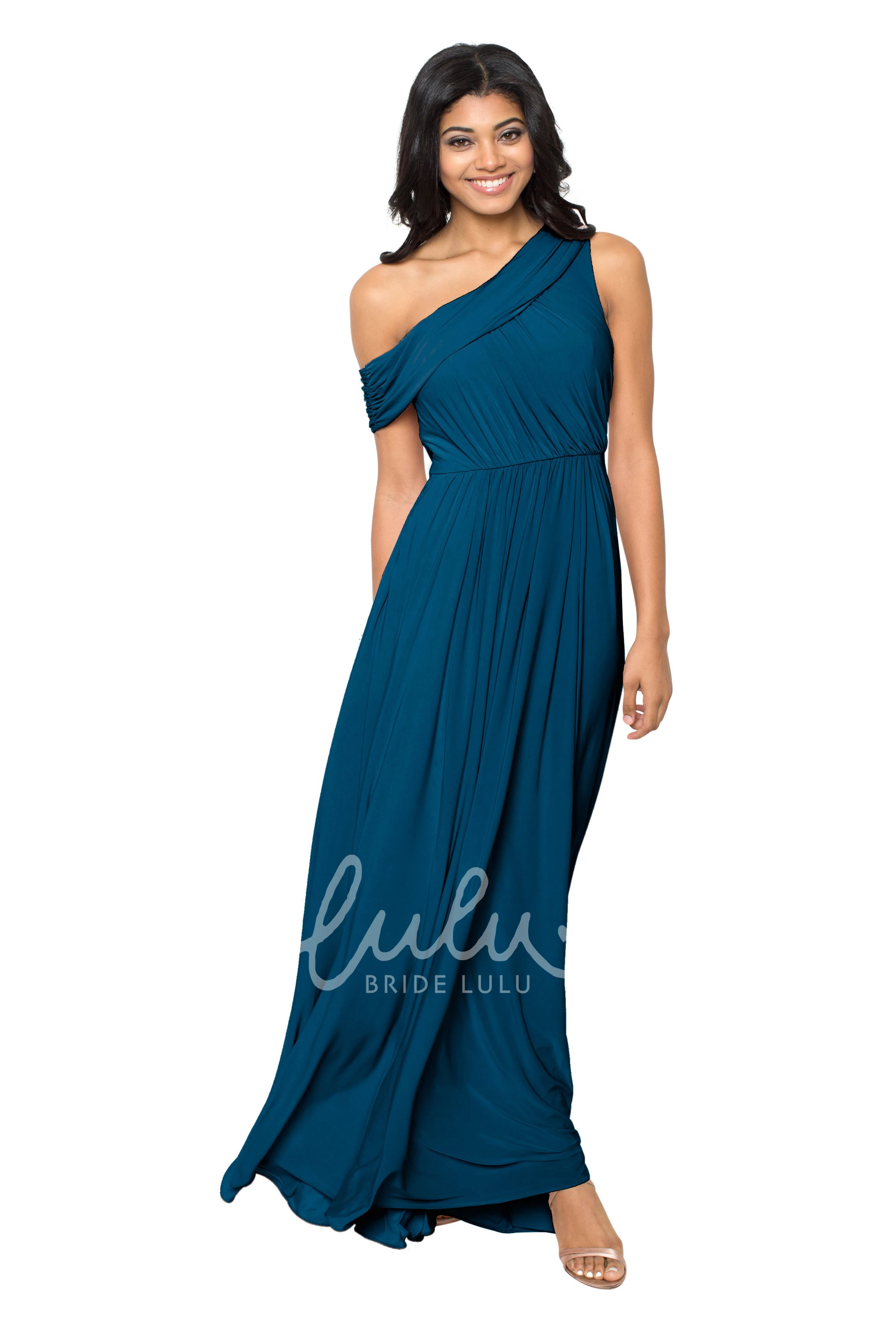 One-Shoulder Ruched Chiffon Convertible Bridesmaid Dress in Muti-Color