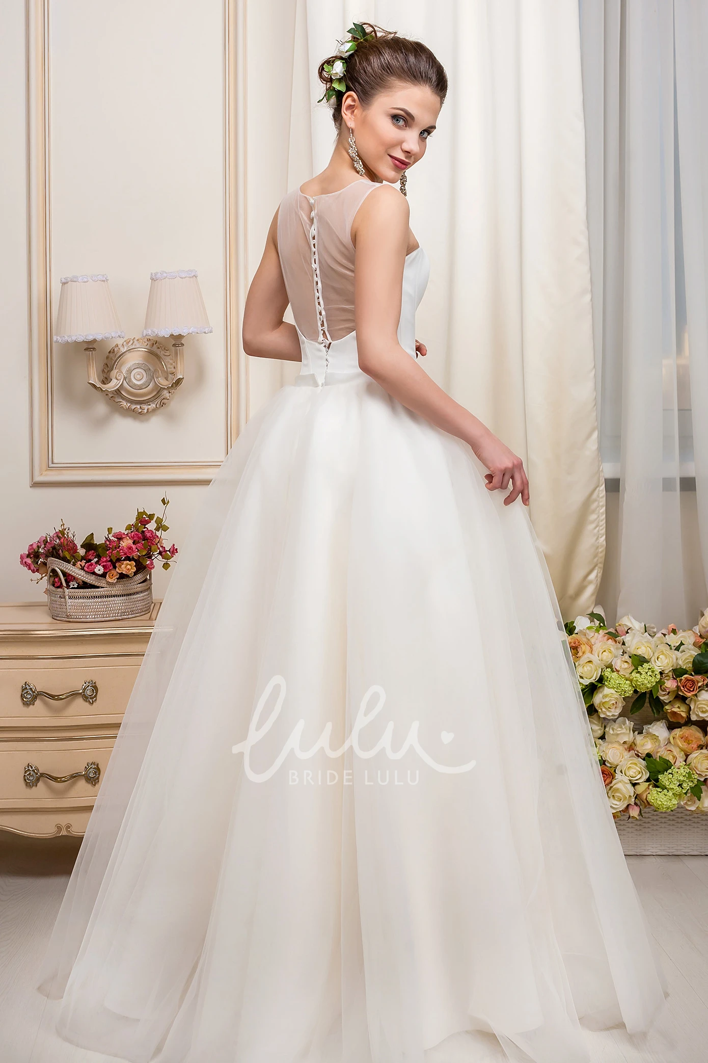 Tulle&Satin Floor-Length Wedding Dress A-Line Scoop-Neck