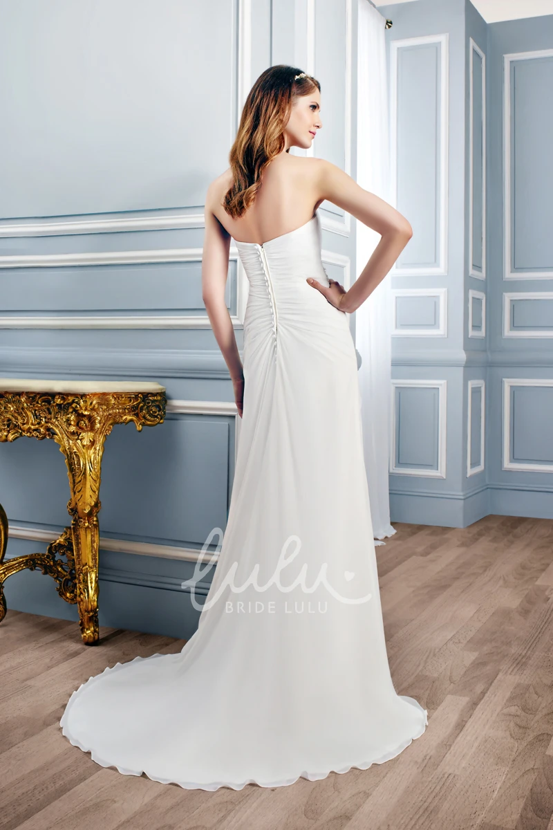 Maxi Ruched Chiffon Wedding Dress with Sweetheart Neckline Flowy Wedding Gown Women
