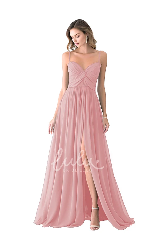 Casual Spaghetti Satin Bridesmaid Dress A-Line Split Front Flowy