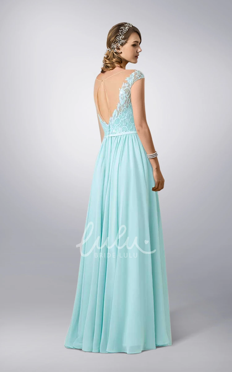 Lace Chiffon Illusion Back Bridesmaid Dress Bateau Neck