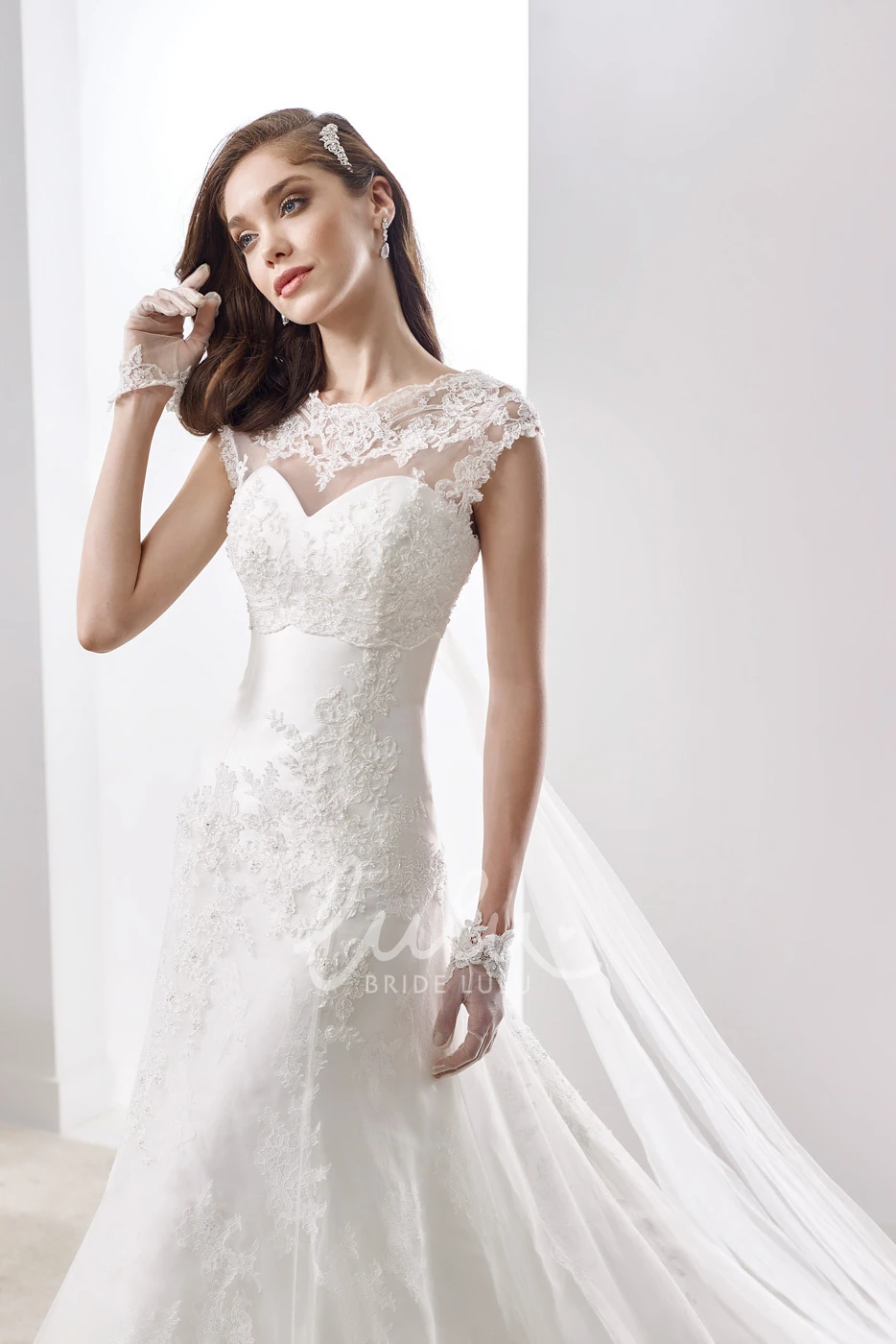 A-Line Satin Wedding Dress with Lace Belt and Back Bow Satin A-Line Wedding Dress with Lace Belt