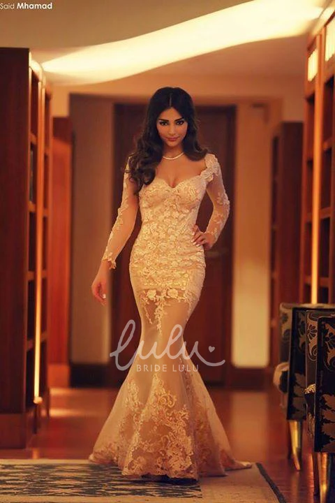 Long Sleeve Lace Appliques Mermaid Evening Dress Sweep Train 2025