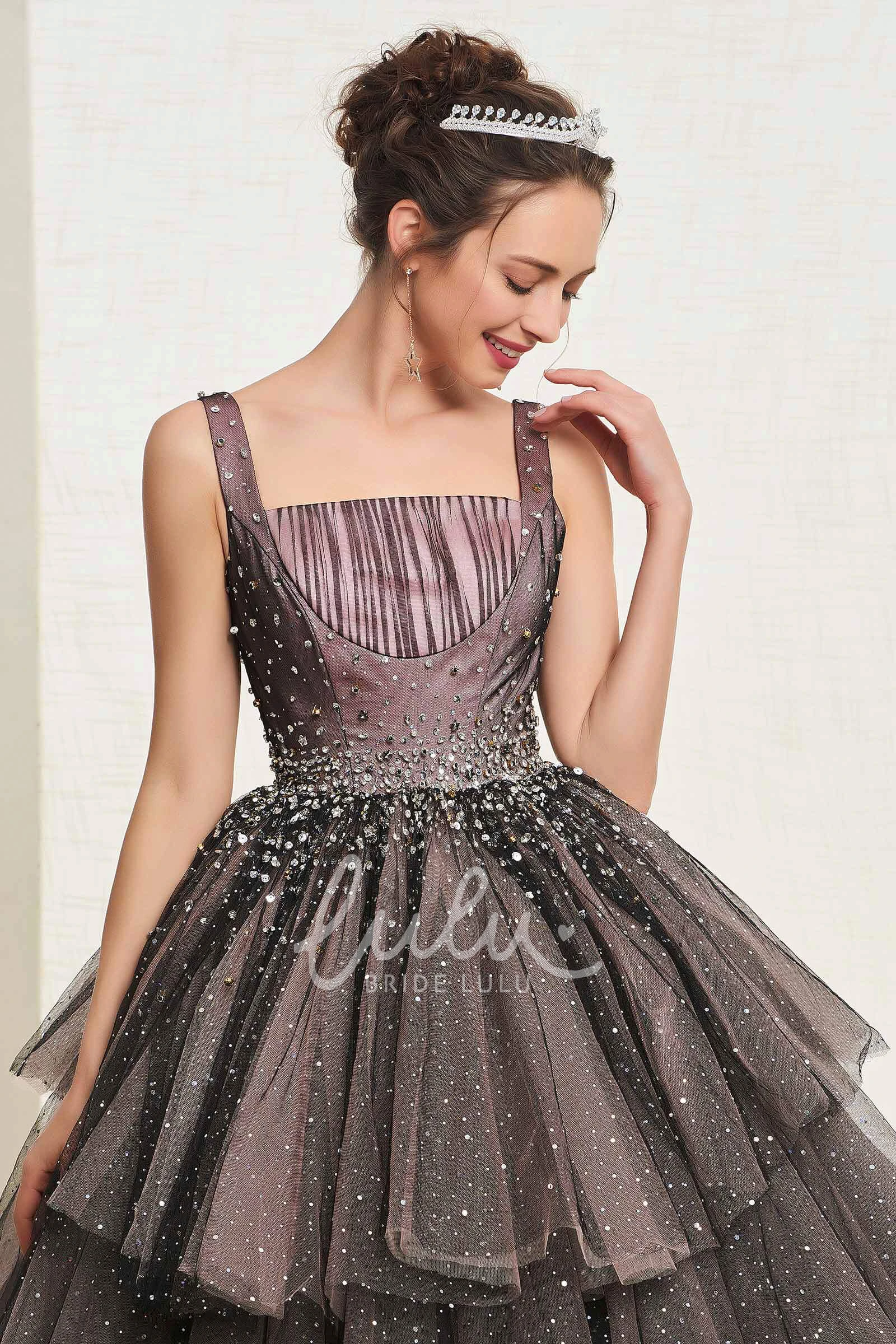 Vintage Ballgown with Beaded Square Neckline and Ruffled Tiers