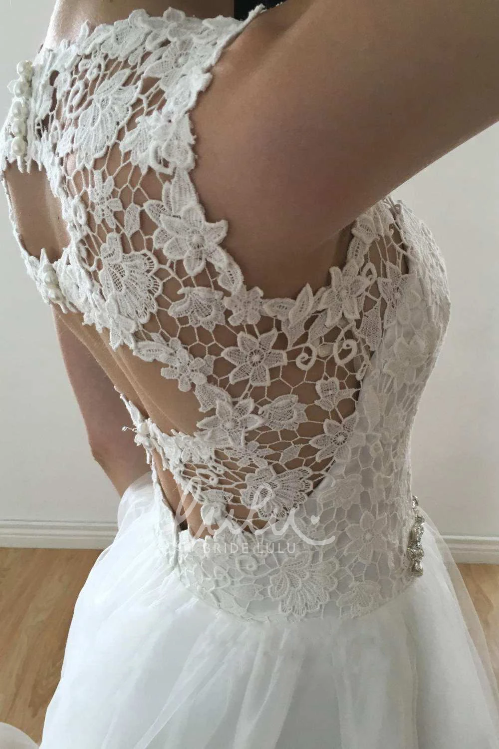 A-Line Tulle Wedding Dress with Beaded Waist and Keyhole