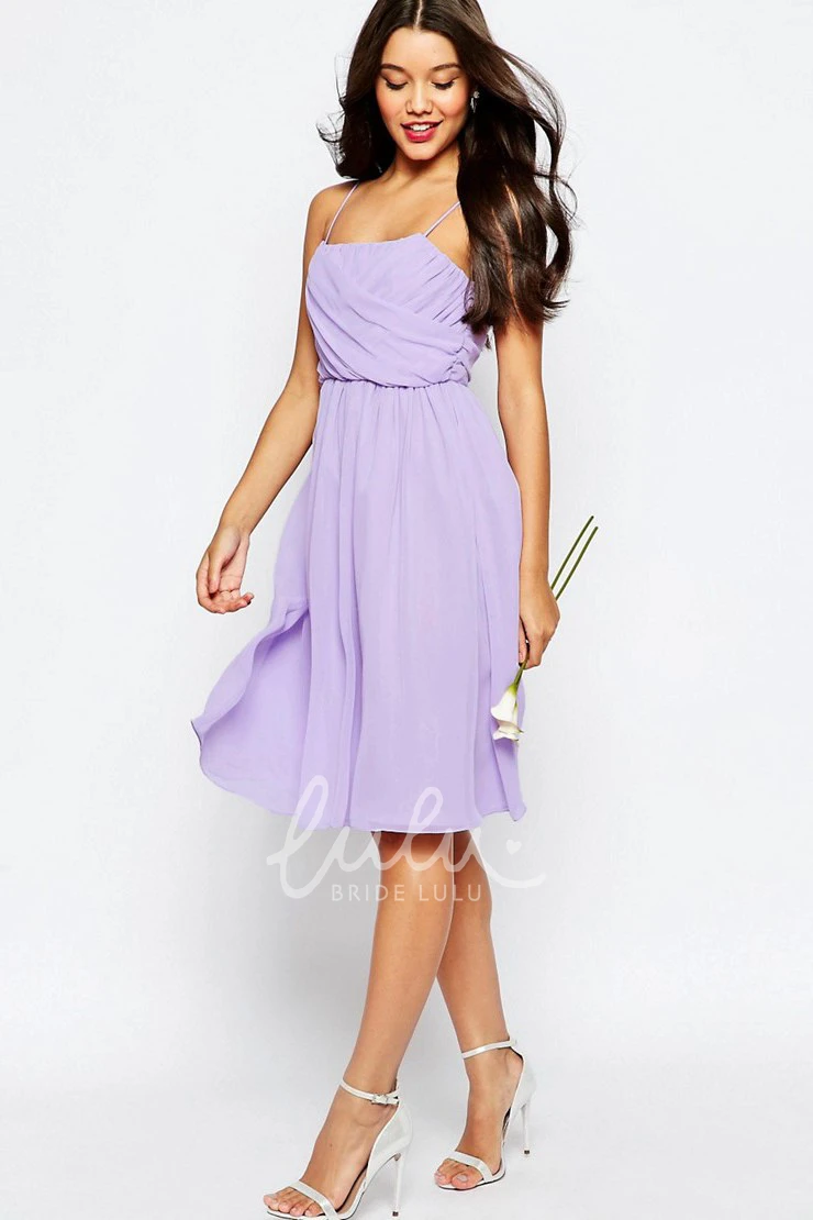 Knee-Length Pleated Spaghetti Chiffon Bridesmaid Dress Classy Bridesmaid Dress