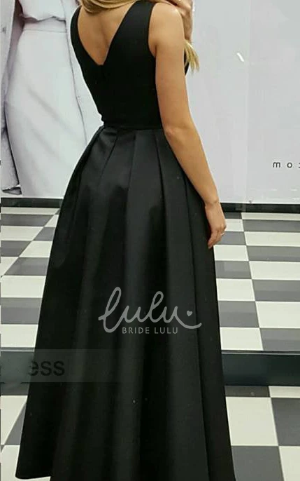 Satin Sleeveless A Line Evening Dress with Pleats High-Low
