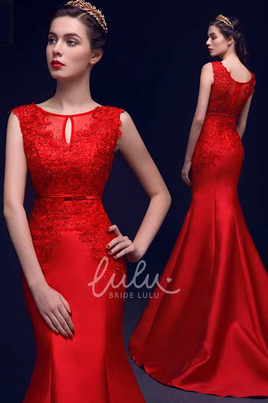 Satin Mermaid Formal Dress with Appliques Strapless Pleated Gown