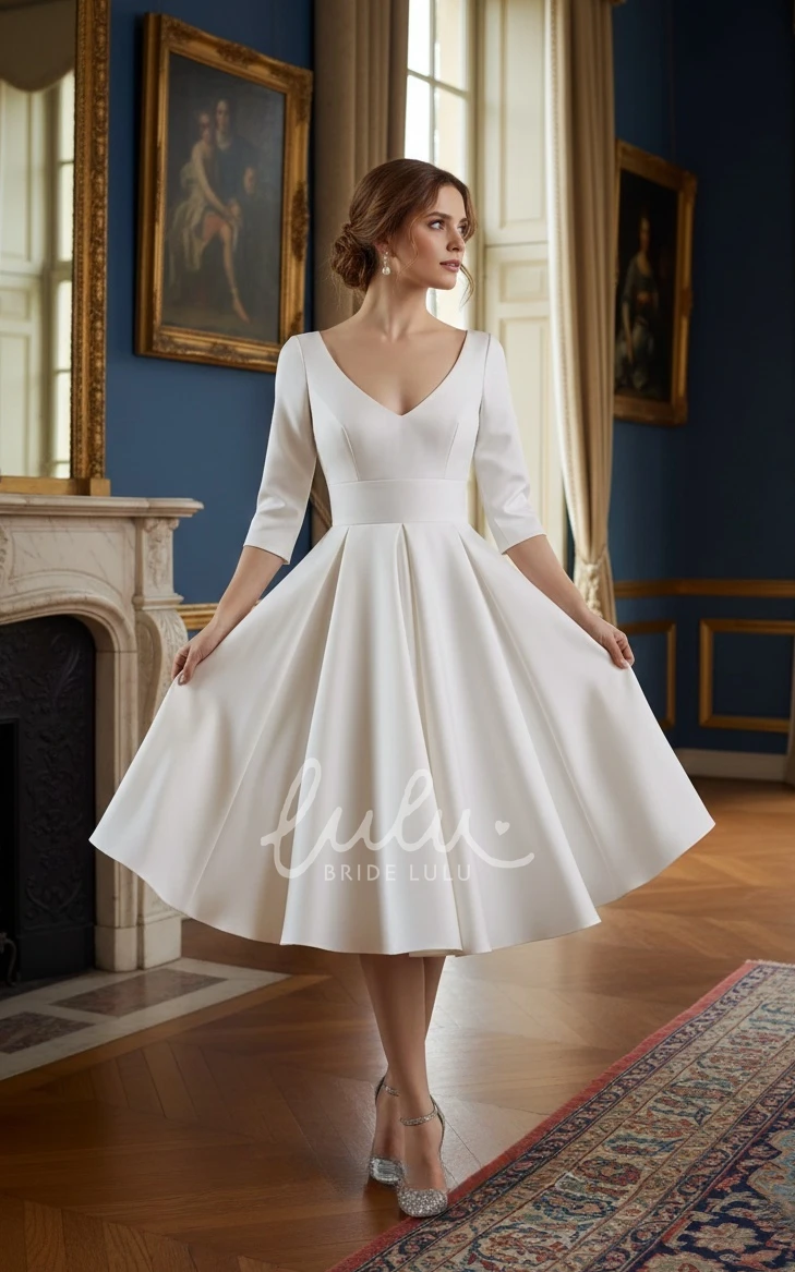 Vintage A-Line Satin Winter Wedding Dress Simple Elegant Beach Country Garden Knee-length Sleeveless