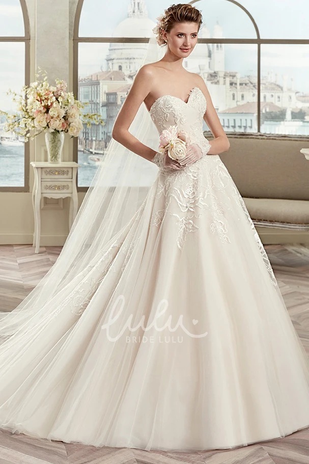 A-line Sweetheart Wedding Dress with Appliques and Brush Train Classic Elegant Bridal Gown