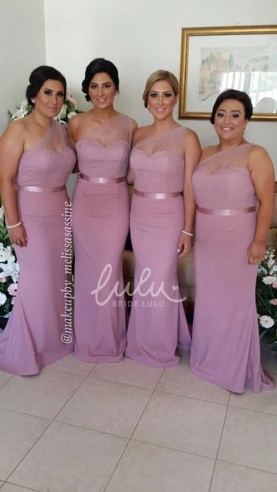 Sweep Train Mermaid Bridesmaid Dress Modern One Shoulder