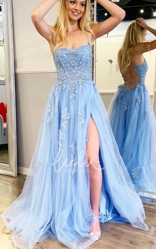 Sleeveless A-Line Tulle Prom Dress Adorable Backless Style with Floral Accents