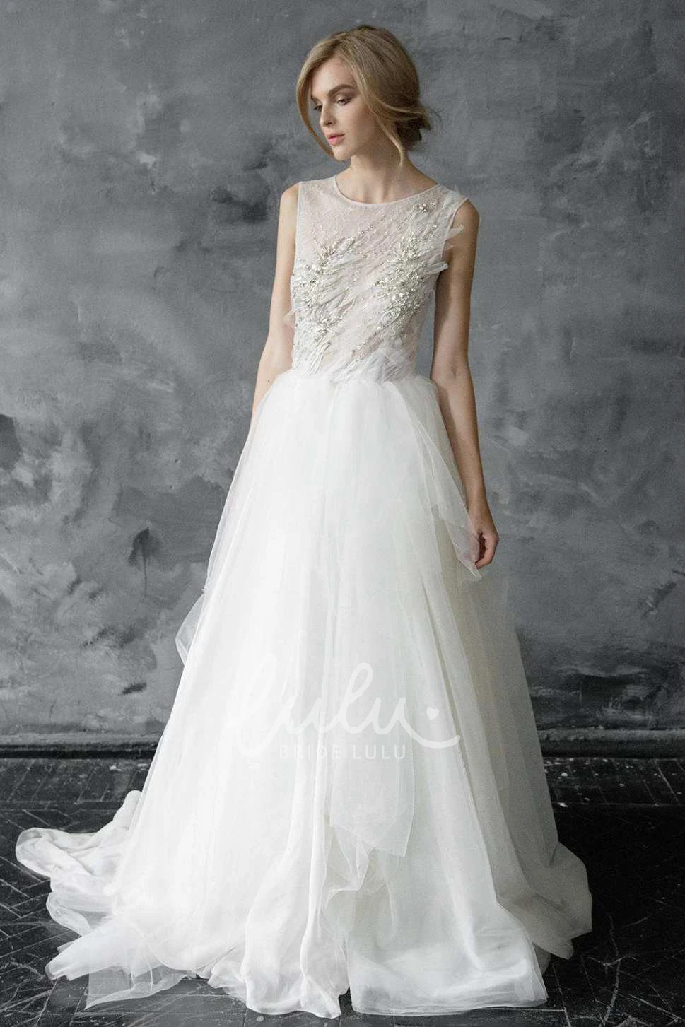 Embroidered Tulle Wedding Dress with Beads & Lace