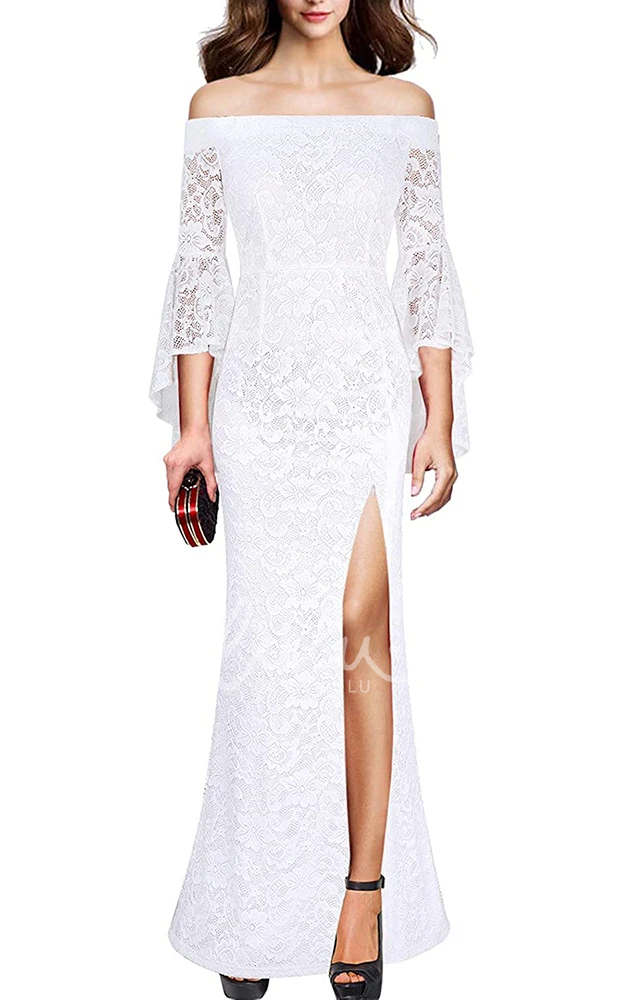 Lace Mermaid Off-Shoulder Formal Guest Dress with Split Modern Formal Dress