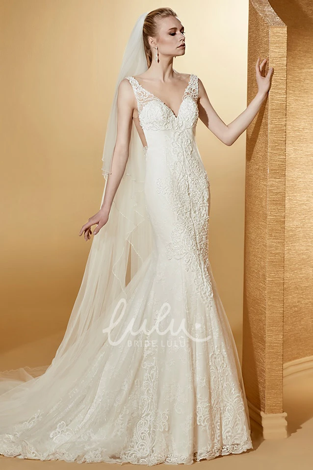 Cap Sleeve Lace Mermaid Wedding Dress with Illusive Appliques and Court Train Chic and Unique