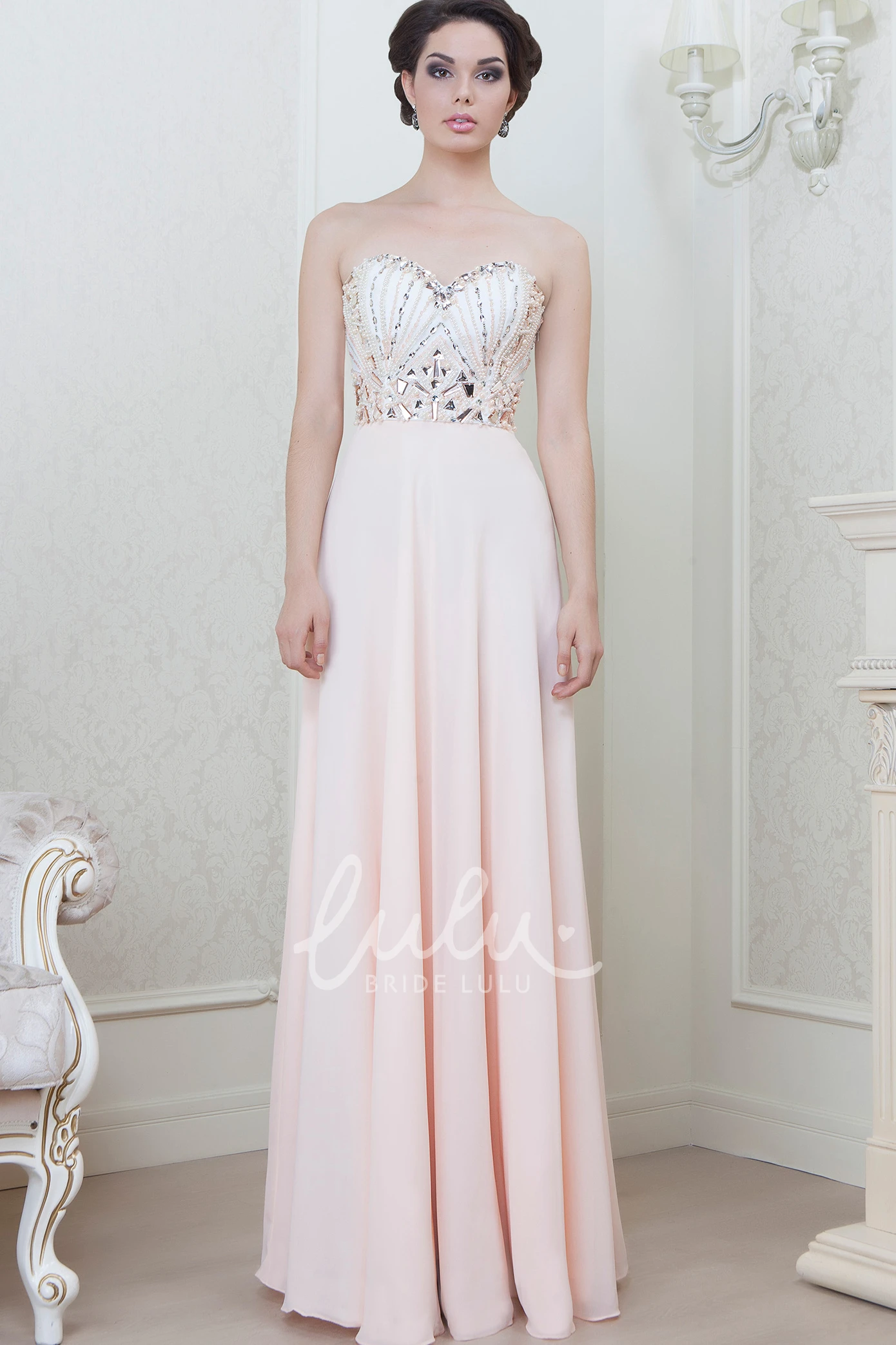 Sweetheart Beaded Long Chiffon Sheath Evening Dress