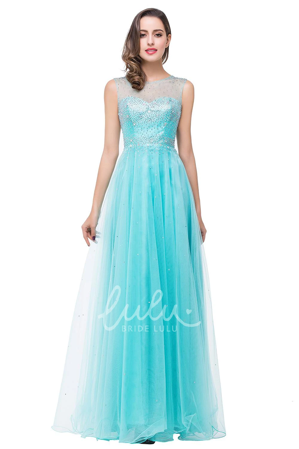 Illusion A-line Prom Dress with Delicate Beadings and Sleeveless Design