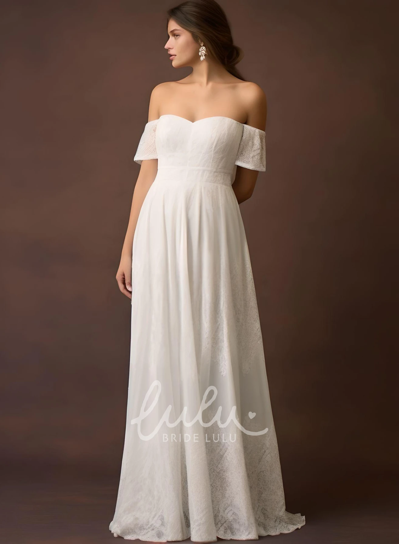 Simple Sheath Off-the-shoulder Chiffon Wedding Dress Casual Bohemian Elegant Beach Country Garden Sleeveless