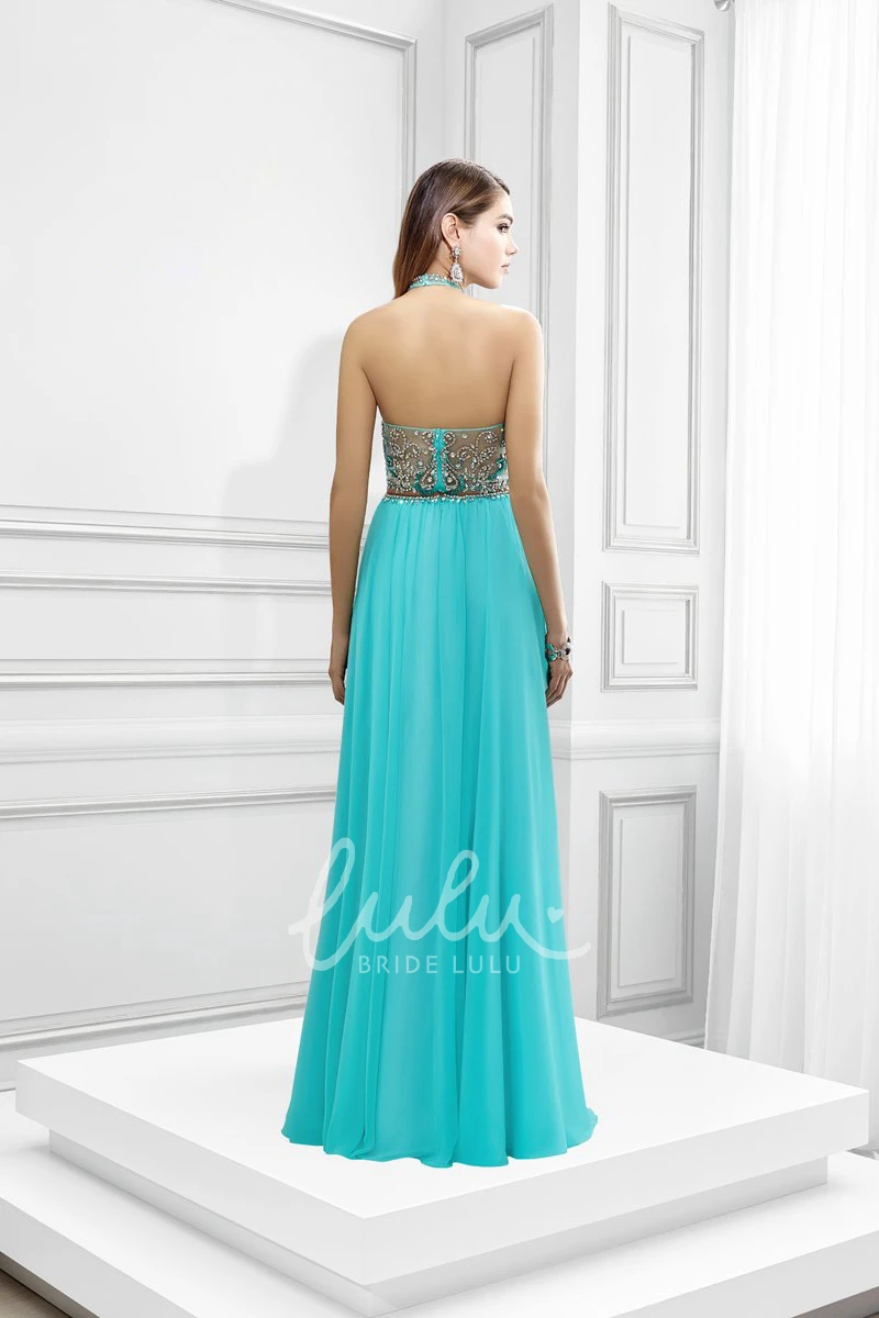 Crystal Tulle Prom Dress Sleeveless High Neck Design
